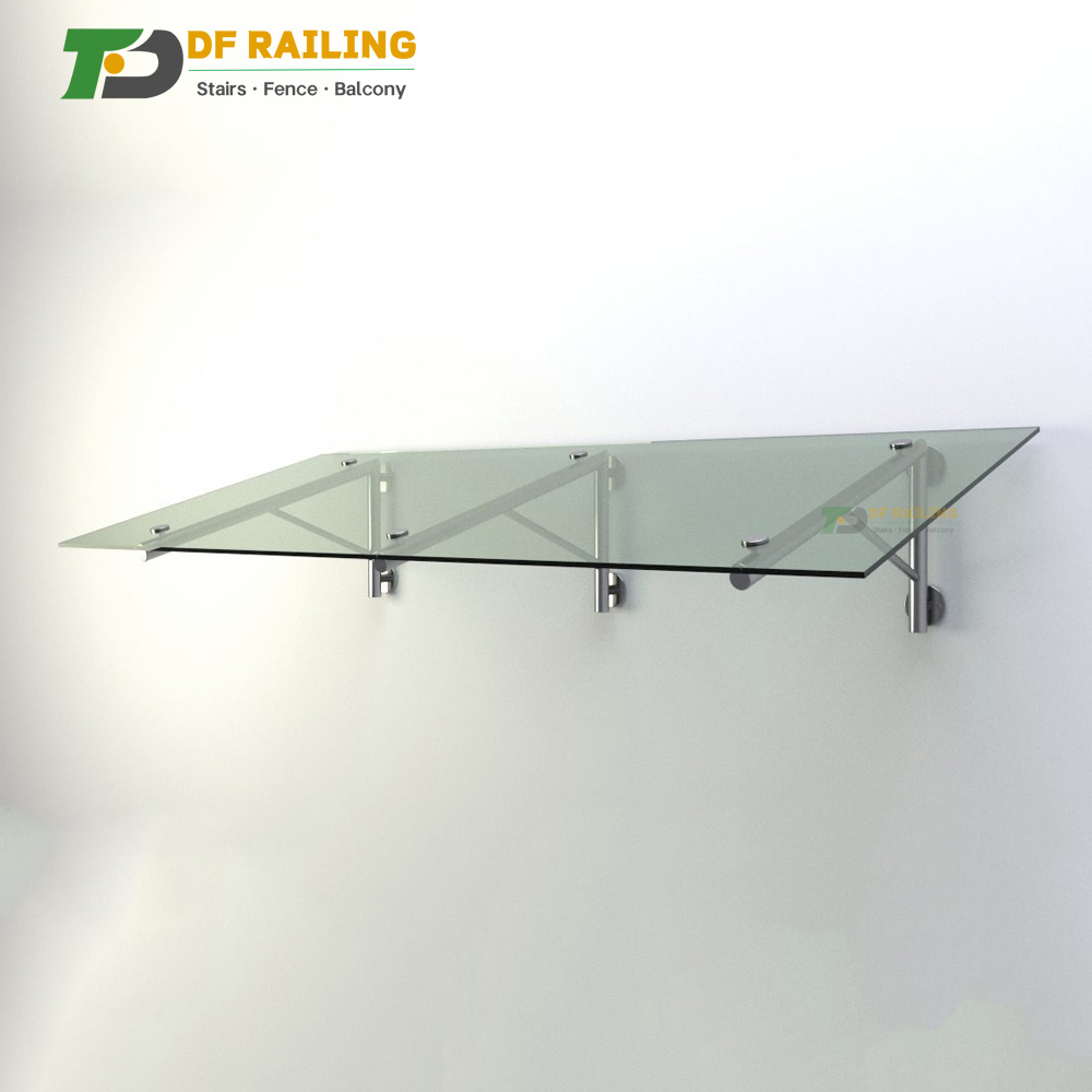 DF Tempered Glass Canopy 1000mm 1200 1500mm Decorative Curved Rain Shelter Outdoor Entrance Awning Window Roof Glass Canopy