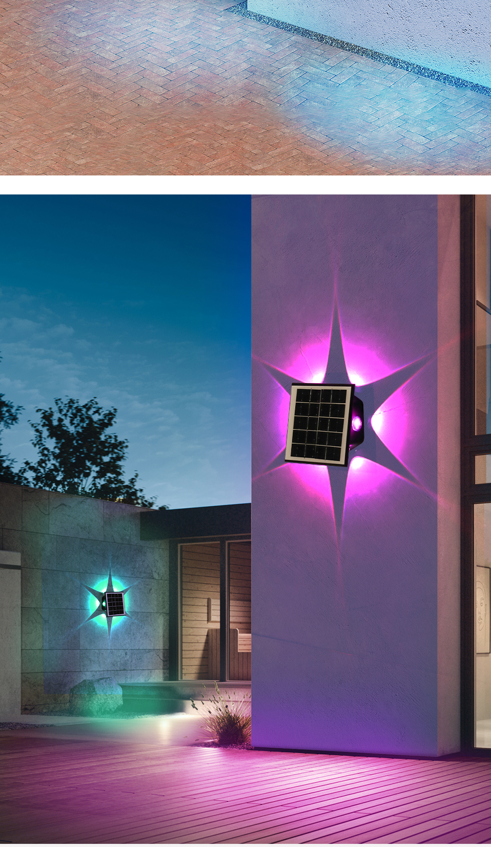 NEW Wall Lamp Solar Powered Outdoor Waterproof PHOTOELECTRIC INDUCTION Garden Lamp Fence Landscape RGB Solar Wall Lights