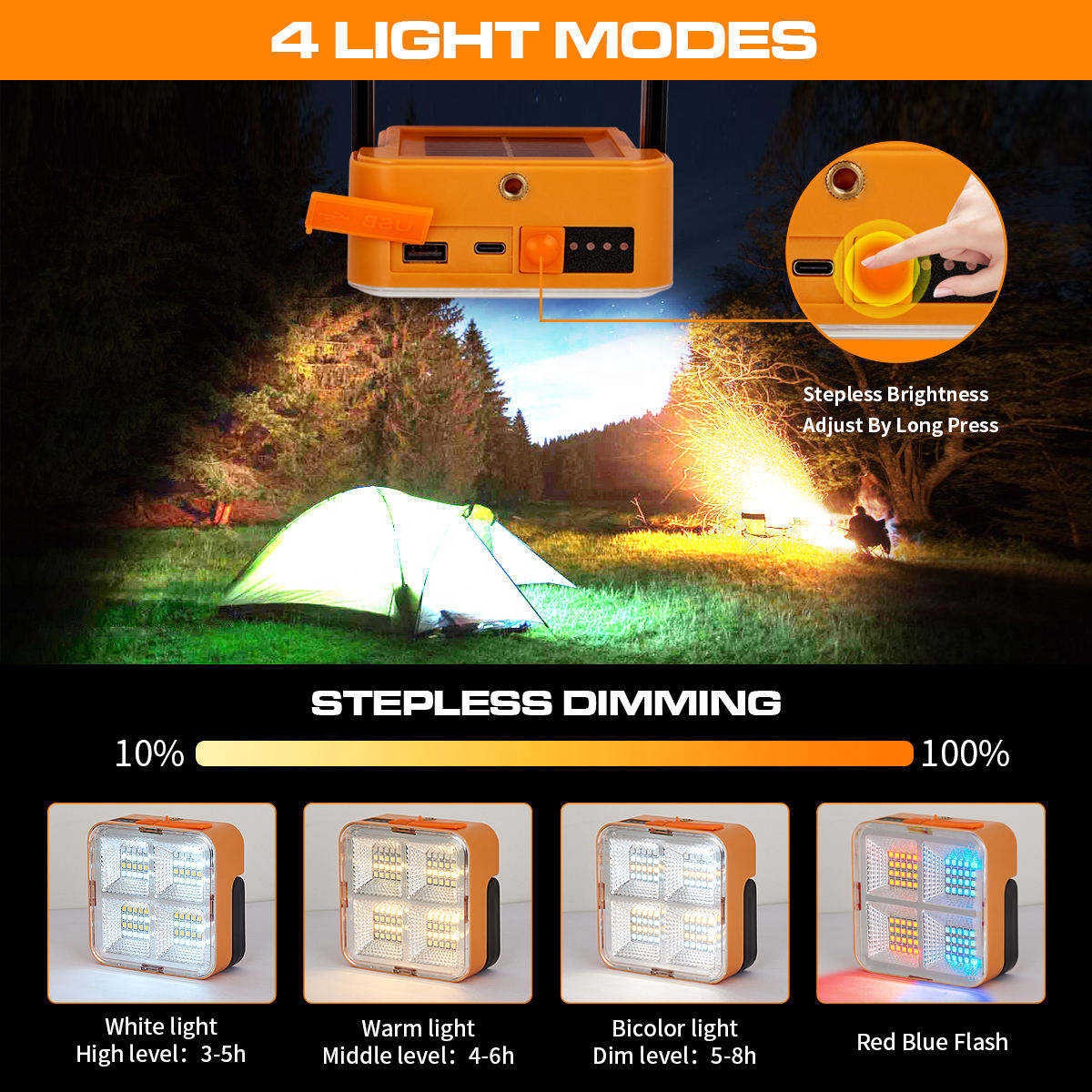 Rechargeable Portable LED Reflector Spotlight with Magnet Strong Light Camping Tent Lamp Solar Flood Light Outdoor
