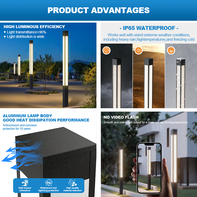 Hot Sale IP65 Waterproof Aluminum Square Pole LED Pathway Street Lamp Customized 30W 60W 90W 120W Outdoor LED Garden Lights
