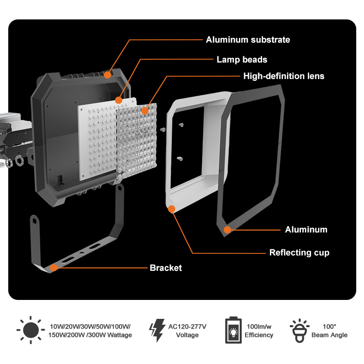 10W 20W 30W 50W 100W 200W 300W Waterproof Energy Saving Outdoor Sports Stadium Explosion Proof Led Flood Light
