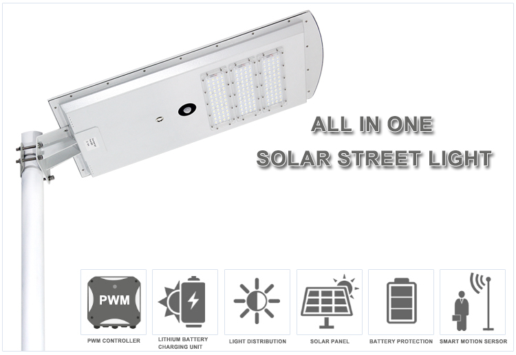 IP65 Waterproof Motion Sensor All in One Solar Powered Street Light 40w for Outdoor Neighborhood Road