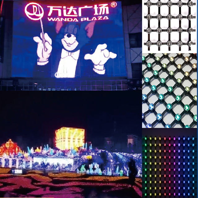 Flexible LED Curtain Display Net Screen Pixel LED Dot Light LED Mesh Screen For Media Facade