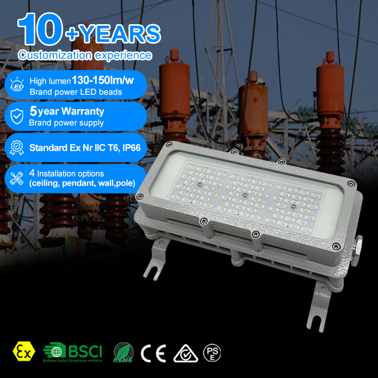 New Subway Tunnel Lighting Tempered Glass Aluminum Ip65 Waterproof Explosion Proof Flood Light 50w Explosion-Proof Lights
