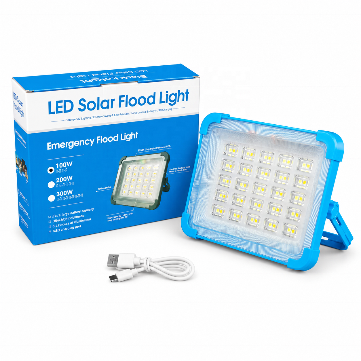Solar Powered Portable LED Flood Light USB Battery Outdoor Rechargeable Portable Camping Lamp Emergency LED Work Solar Lights