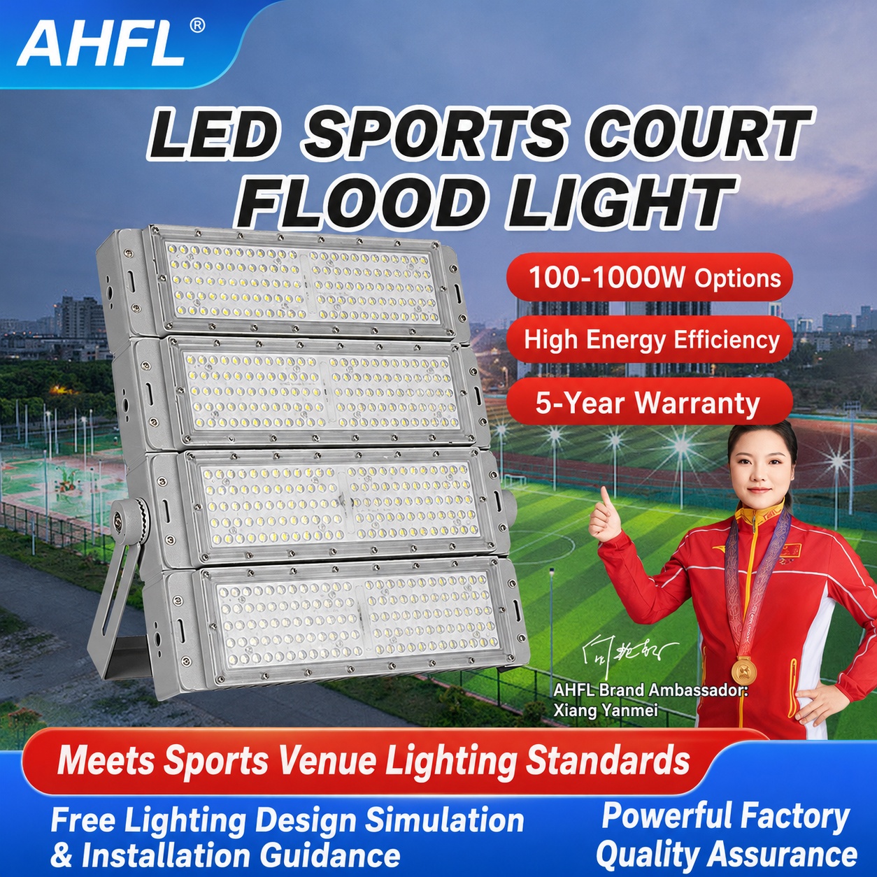 LED Sports Lighting Outdoor Square High-pole Projection Lights, High-power Module Spotlights