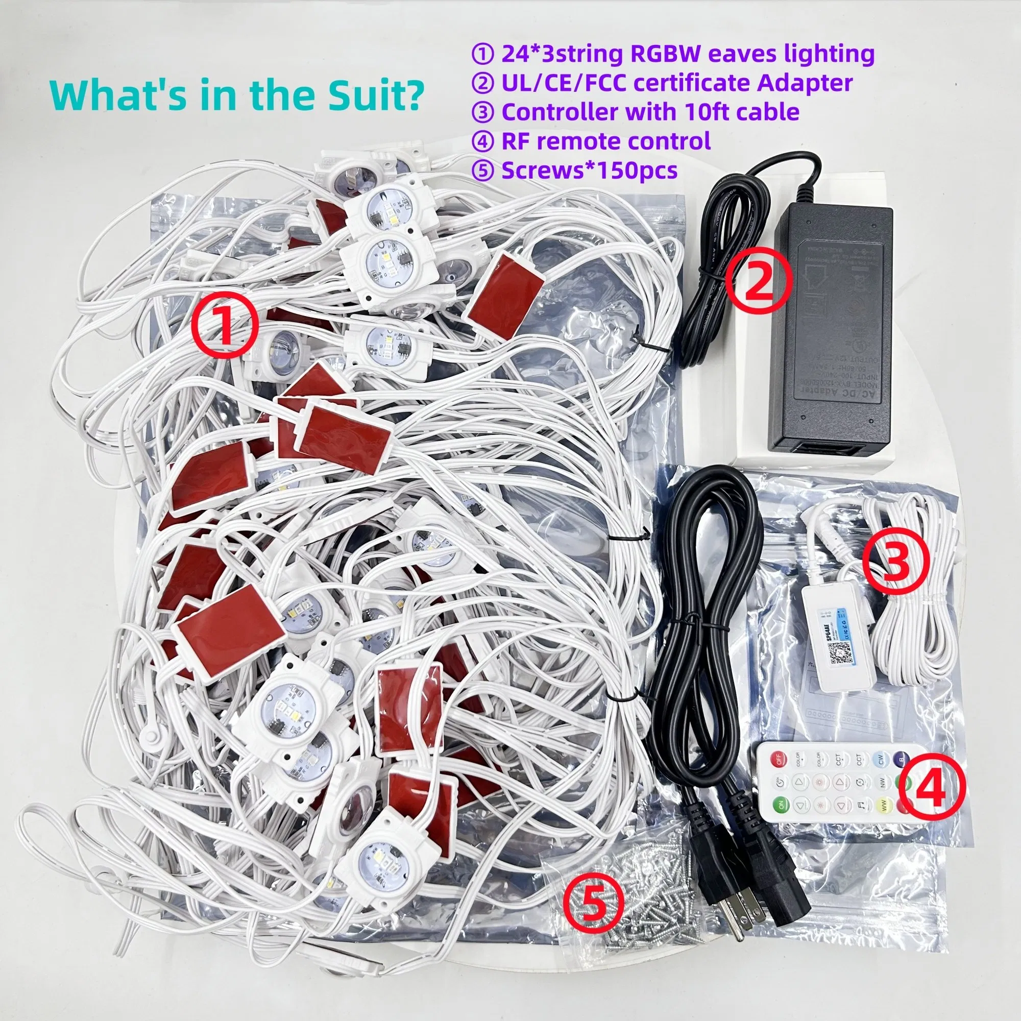 108FT Smart RGBW LED Permanent Outdoor Eave Light Waterproof 72LEDs Remote APP Christmas Holiday Decoration