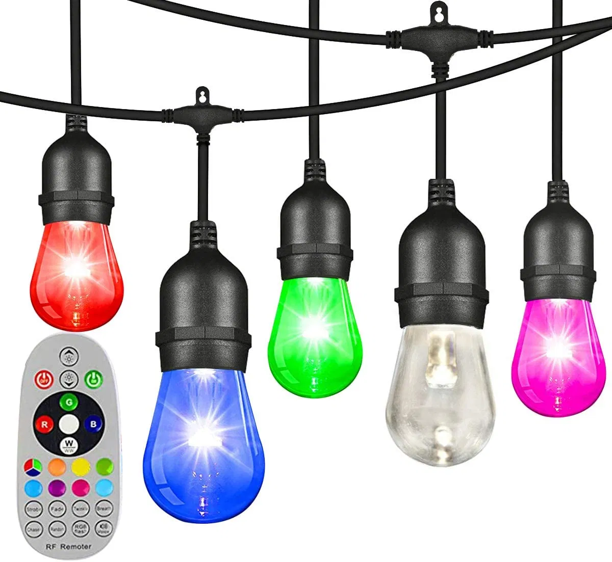 Dimmable Bulb Remote Control LED Outdoor RGBW Color Changing String Light for Garden Patio Backyard