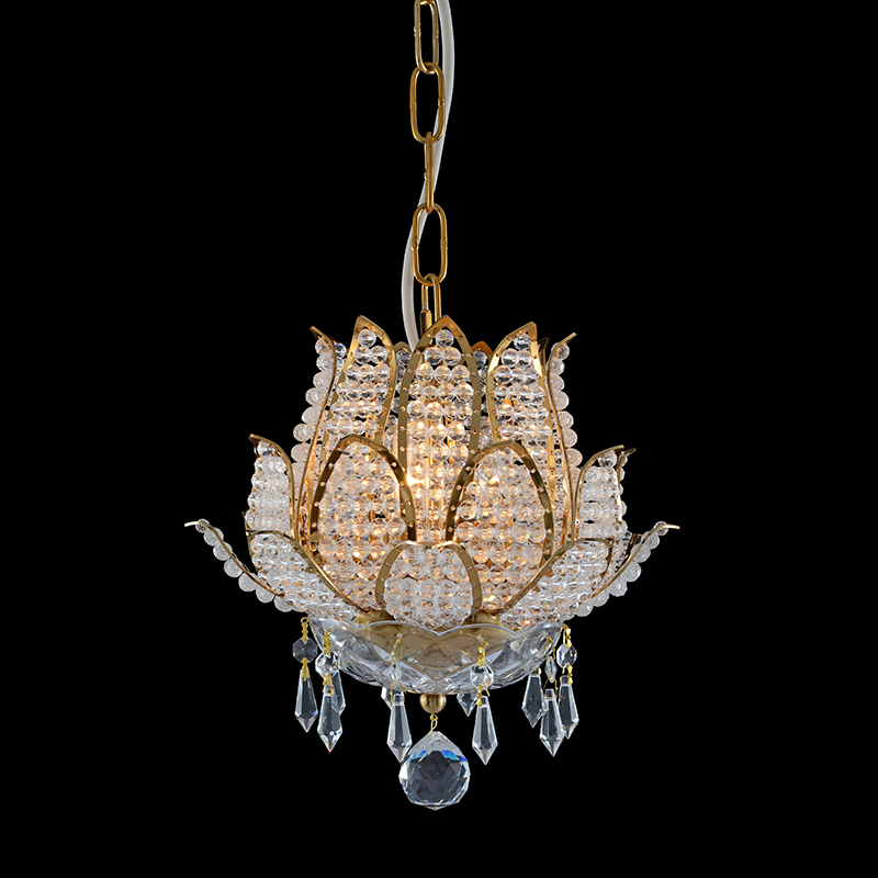 Rose Gold Factory Tradictional Small Flower Vintage LED Pendant Lamp Lotus Vintage Crystal Gold Decorative Chandelier Lighting for Living Room