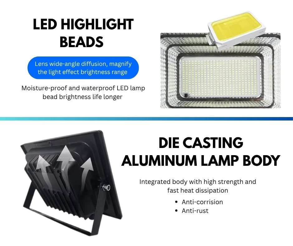 300W Solar Flood Lights Outdoor Waterproof IP67 High Brightness LED Lighting Outside with Remote Solar Floodlights for Yard Patio Garage Parking Lot