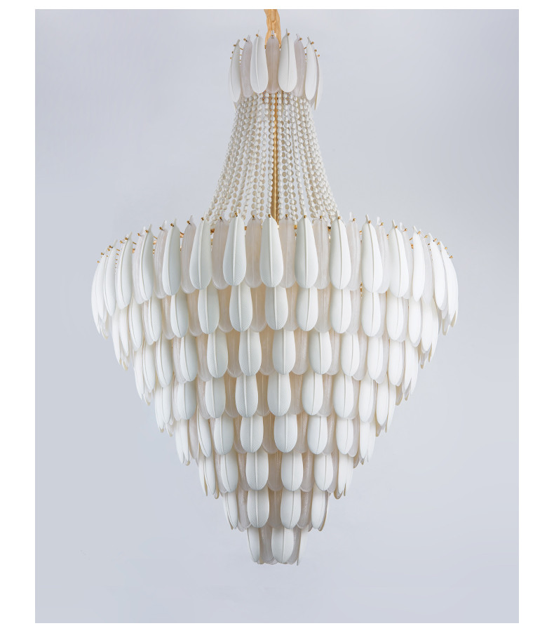 Stair Chandelier Feather Design Glass Shade E27 LED Bulb Hotel Lobby