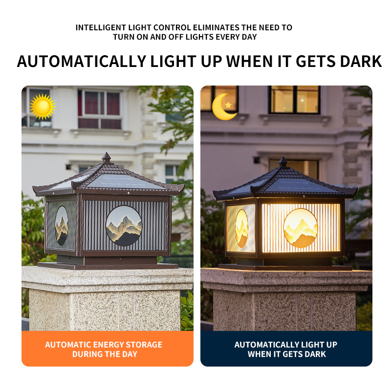Solar Powered Courtyard Column Head Lamp, Villa Gate Column Decorative Lighting