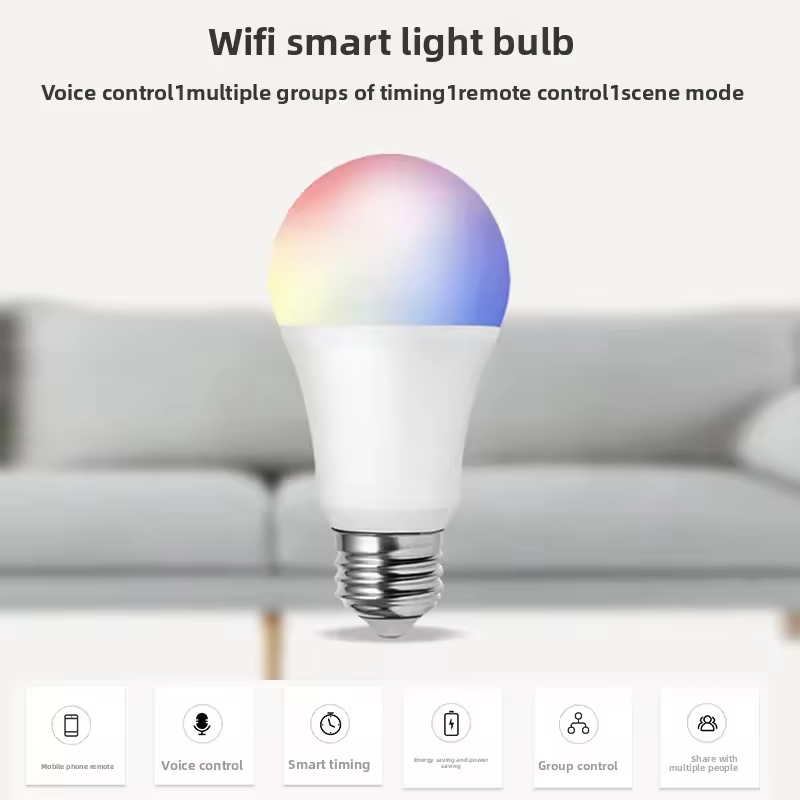 9W E26 E27 WiFi Smart LED Bulb RGB+White Dimmable Timer Stepless Dimming 110-250V Color Changing LED Lamp with Timer