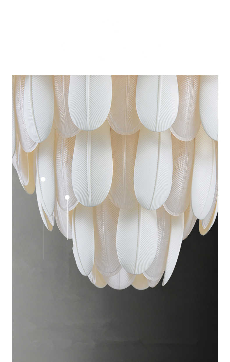 Stair Chandelier Feather Design Glass Shade E27 LED Bulb Hotel Lobby