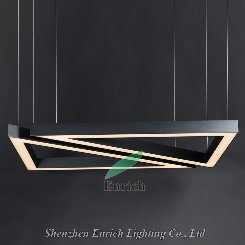 Black Aluminum-Profile Suspended LED Triangle Pendant Light with Customized Size