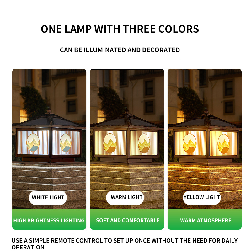 Solar Powered Courtyard Column Head Lamp, Villa Gate Column Decorative Lighting