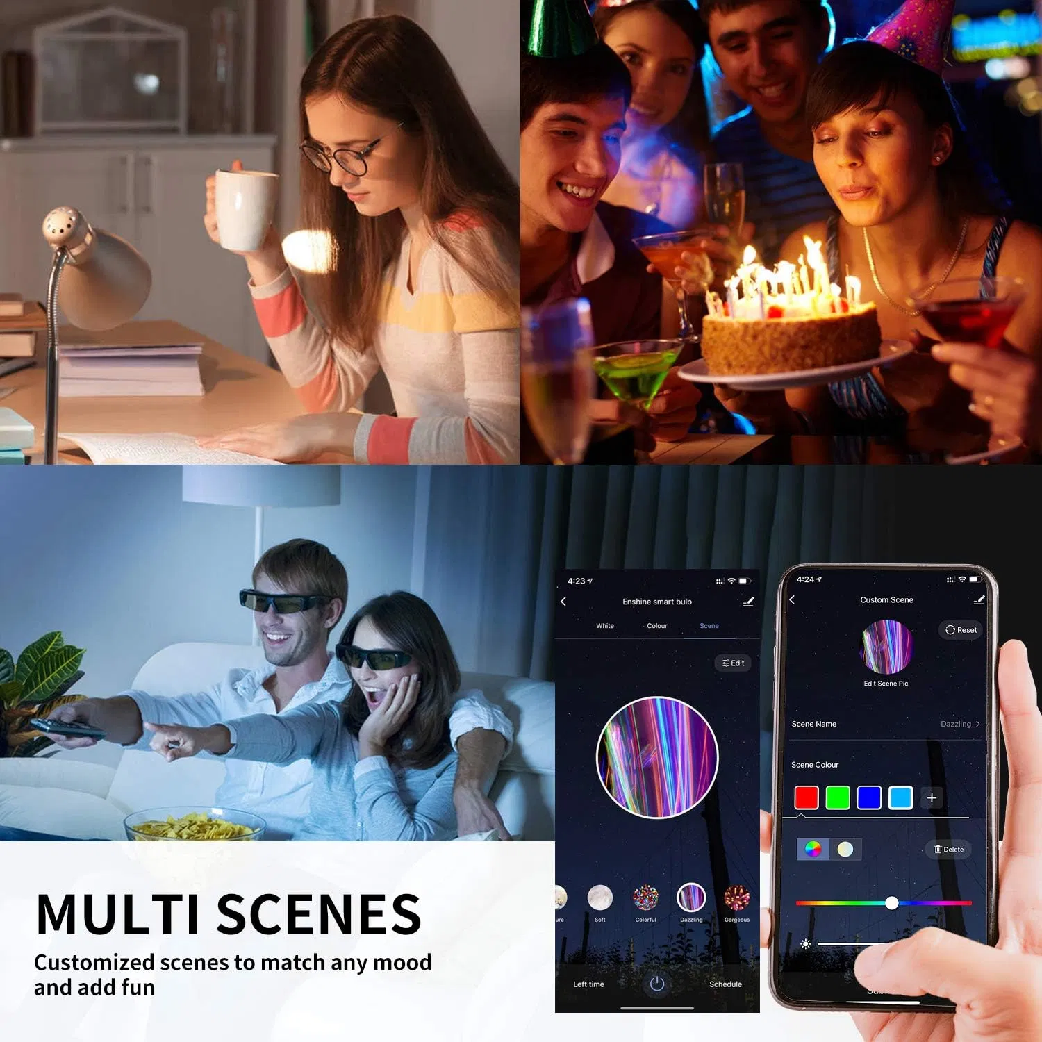 E27 Smart Bulb, WiFi Light Bulbs G45, Colour Changing and Tunable White Screw LED Bulbs, Compatible with Alexa and Google Home, Rgbcw, 5W (40W) , 470 Lume