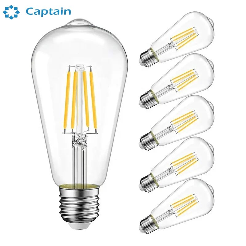 St64 E27 2700K 3000K 4000K 120V 220V Clear Glass LED Edison Filament Bulb for Vintage Lighting