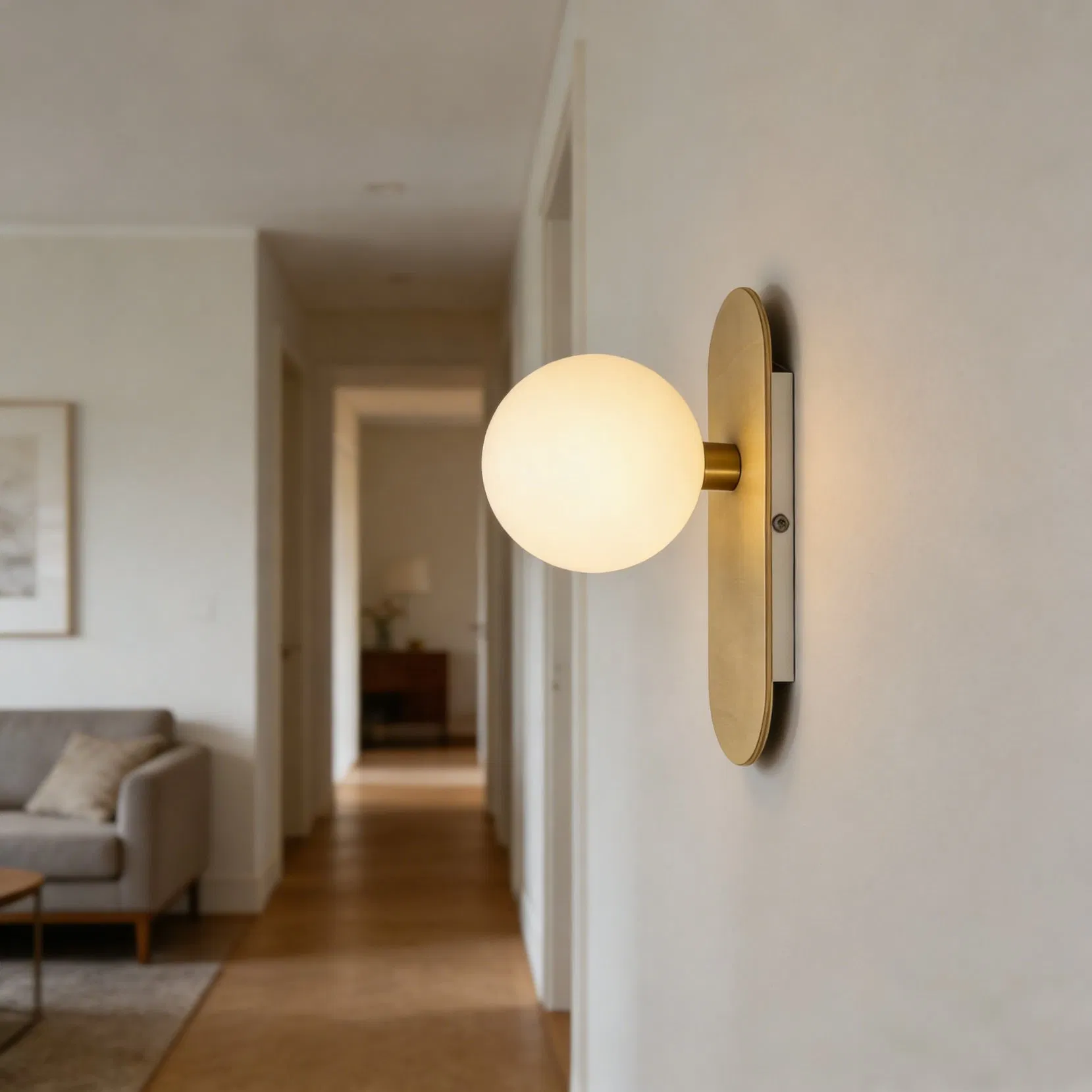 Hisoon Morden Design Brass Home Deco MDF Wooden Glass LED Wall Sconce