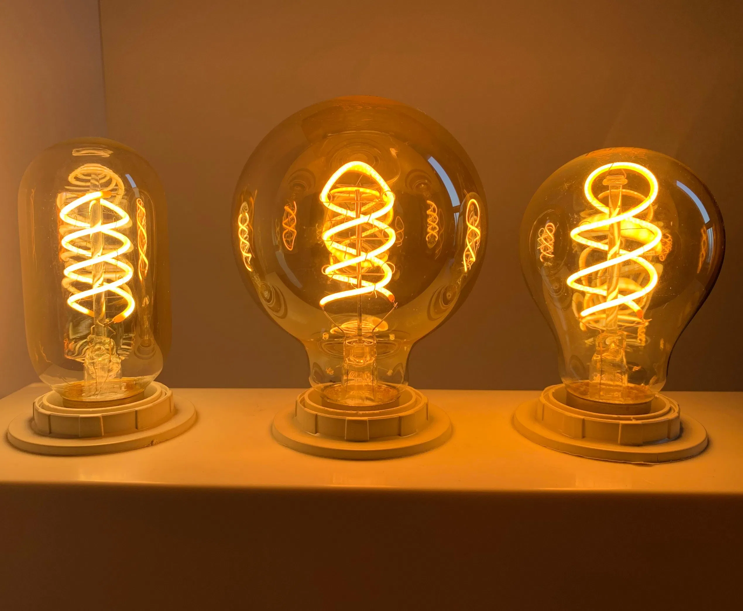 Antique Dimmable A19 A60 Edison LED Filament Light Bulb 4W with spiral Soft Filament Lighting E27 Base for Decoration &amp; Atmosphere