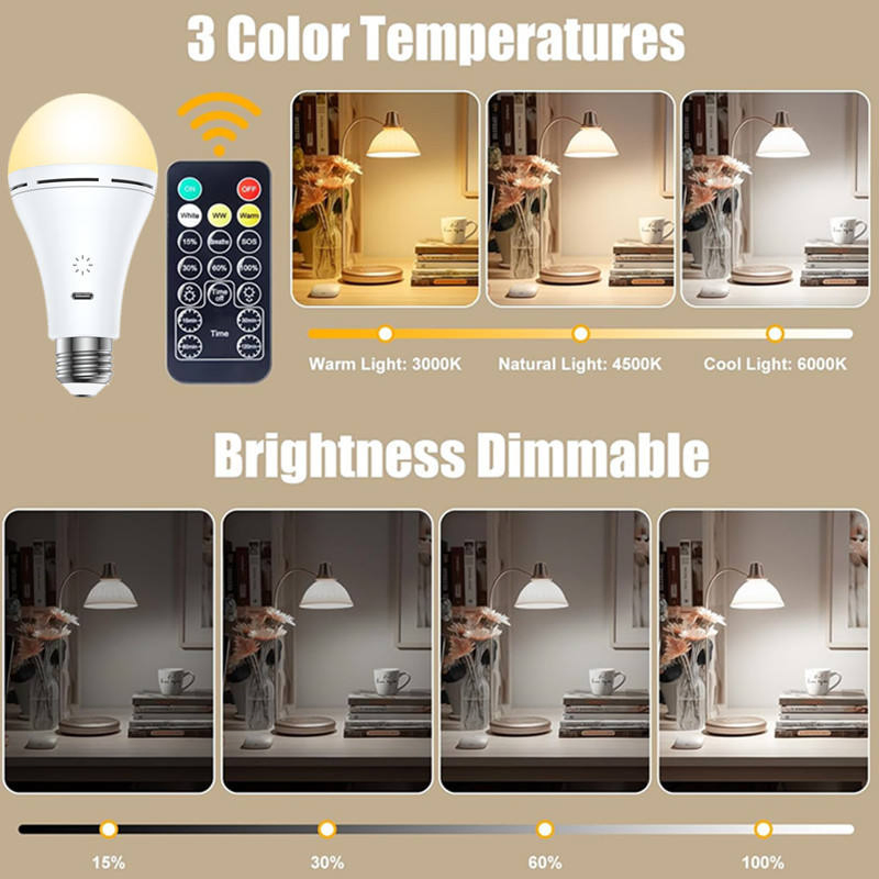 E26 or E27 9W Touch Control USB Rechargeable LED Dimmable Emergency Light Bulb with Remote Control for Wall Table Floor Lamps