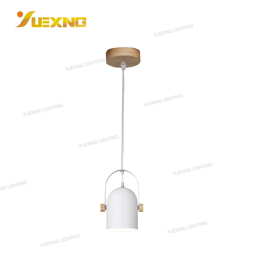 Modern Nordic Style Wooden Pattern Metal Round E27 4-Lamp Hanging Chandelier Ceiling Pendant Light Interior Decorative White Lighting for Living Room, Bedroom