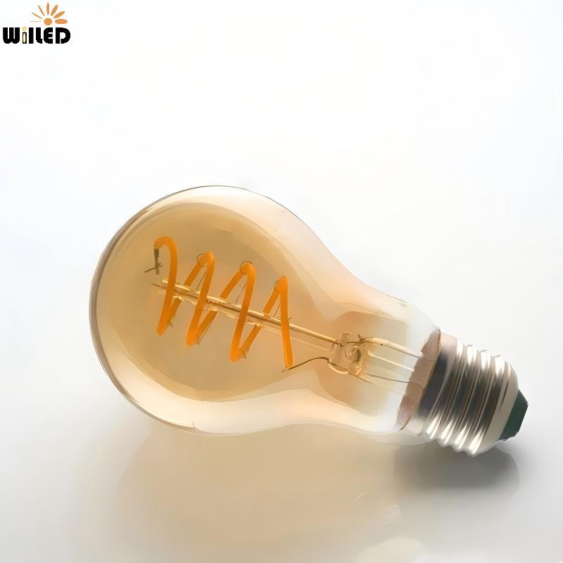 Antique Dimmable A19 A60 Edison LED Filament Light Bulb 4W with spiral Soft Filament Lighting E27 Base for Decoration &amp; Atmosphere