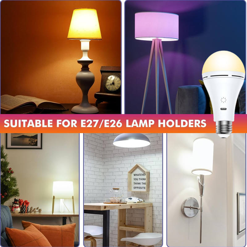 E26 or E27 9W Touch Control USB Rechargeable LED Dimmable Emergency Light Bulb with Remote Control for Wall Table Floor Lamps