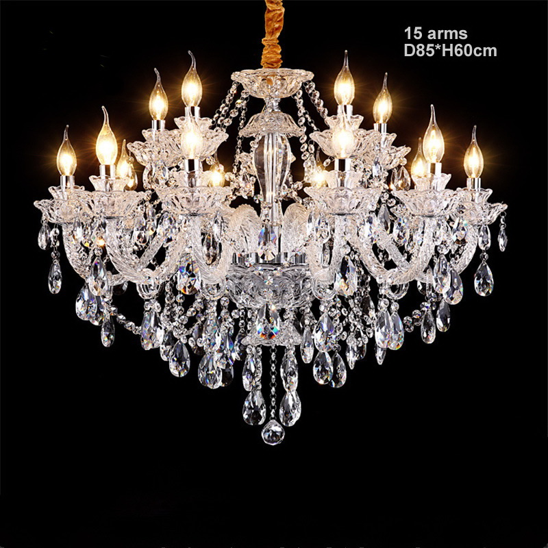 Luxury LED Candle Chandelier Lighting European Classical Indoor Decoration Hanging Lamp Traditional Crystal Pendant Light
