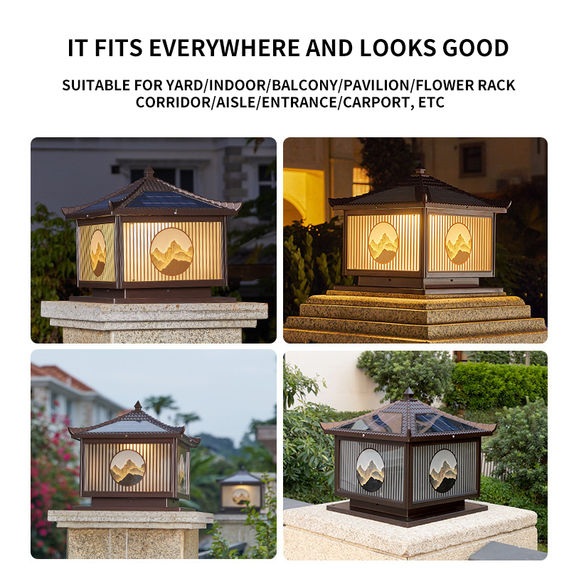 Solar Powered Courtyard Column Head Lamp, Villa Gate Column Decorative Lighting