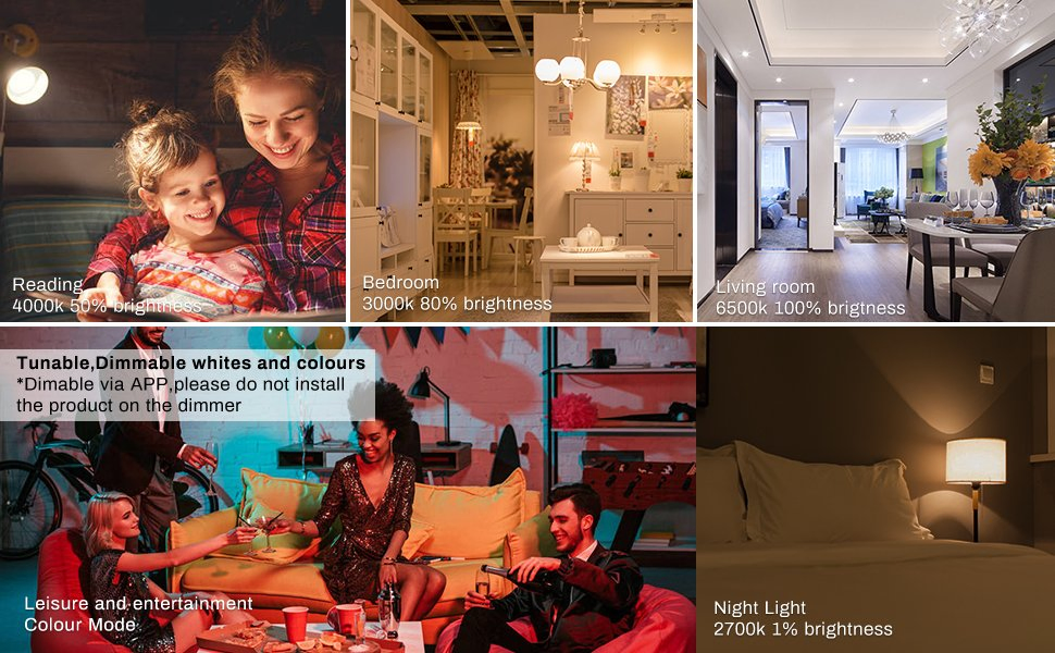 E27 Smart Bulb, WiFi Light Bulbs G45, Colour Changing and Tunable White Screw LED Bulbs, Compatible with Alexa and Google Home, Rgbcw, 5W (40W) , 470 Lume