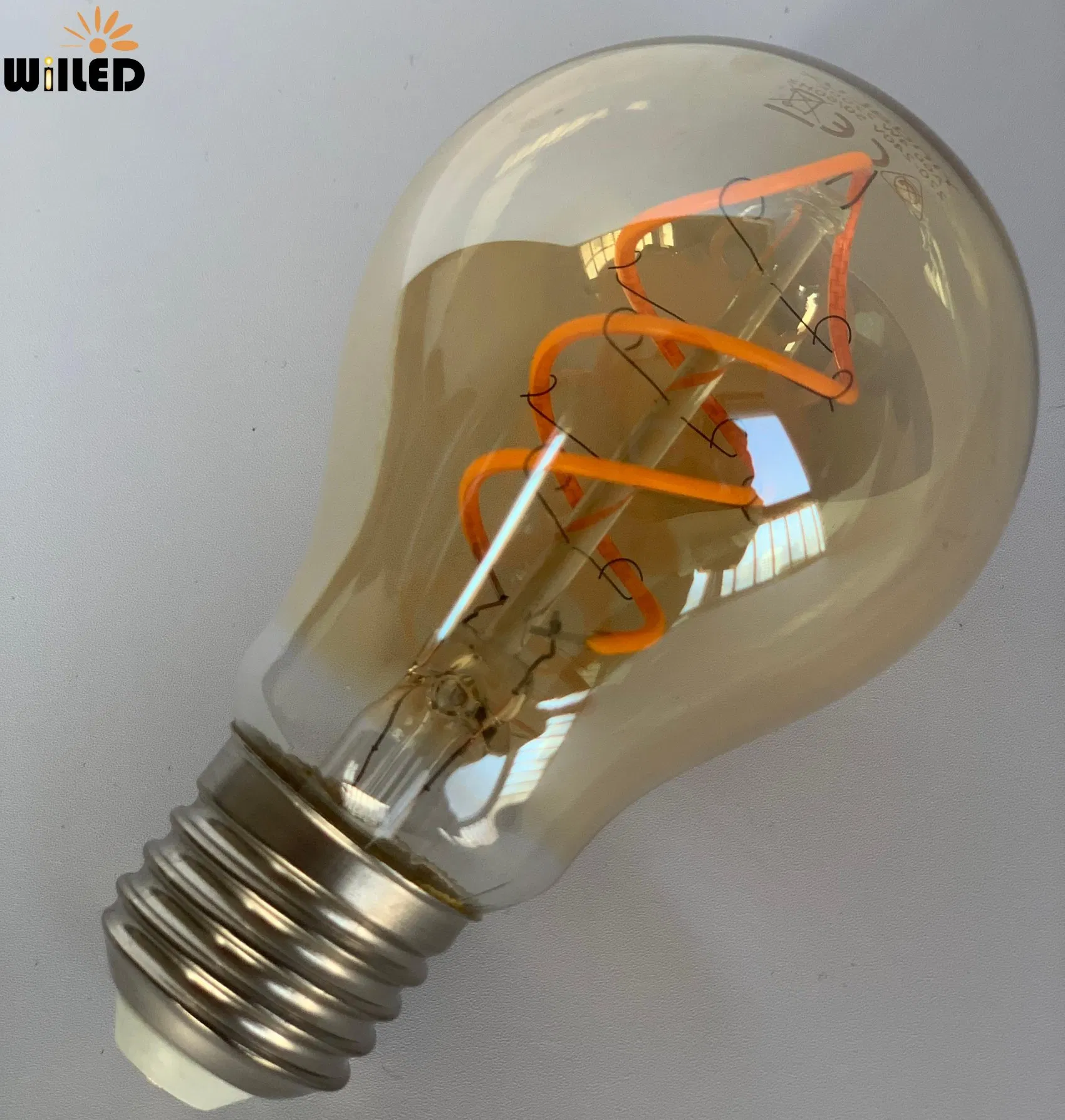 Antique Dimmable A19 A60 Edison LED Filament Light Bulb 4W with spiral Soft Filament Lighting E27 Base for Decoration &amp; Atmosphere