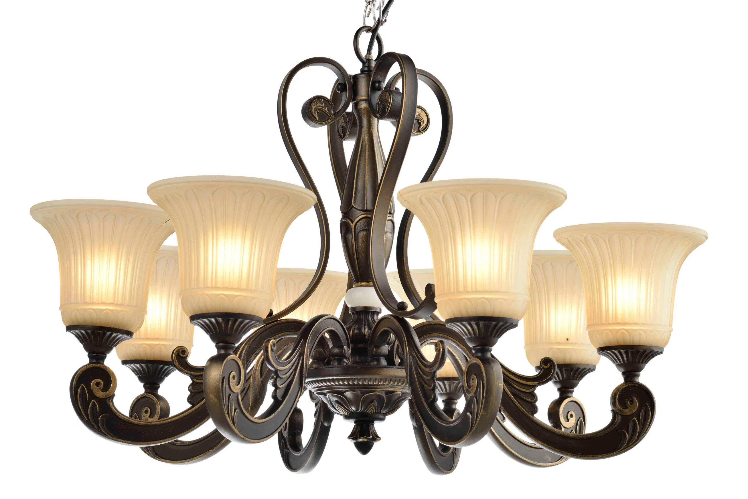 Village Style Metal Chandelier LED Bulb with Glass Shade Cinda P3d