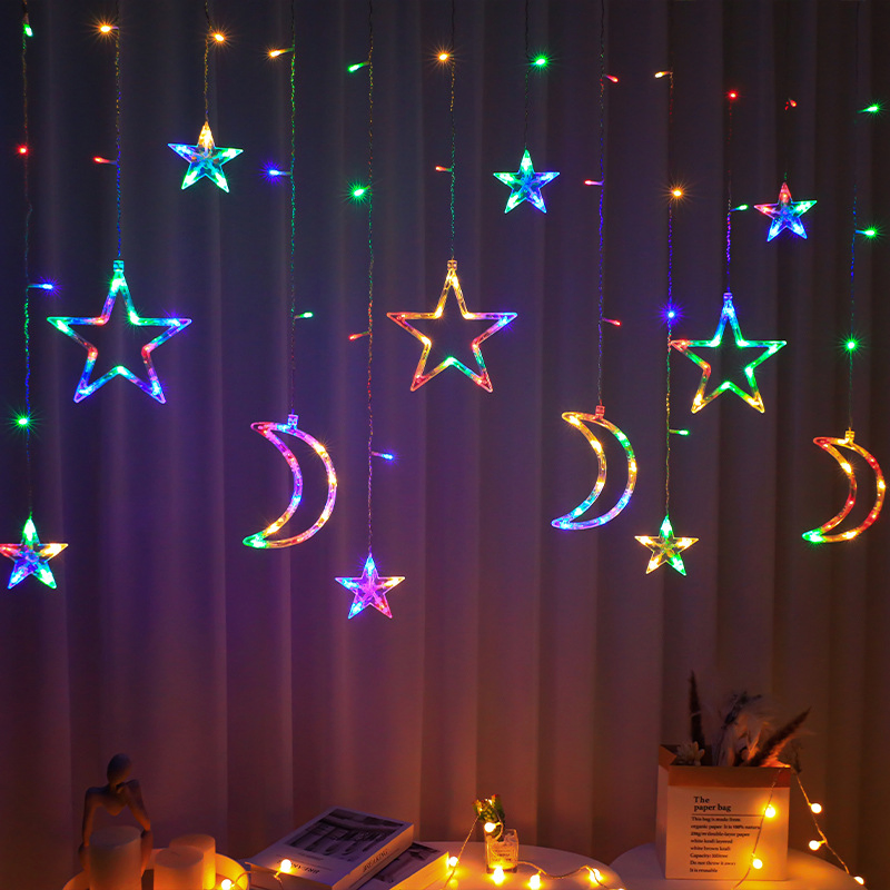 Twinkle 12 Stars Curtain String Lights 8 Modes Decoration Window LED Christmas Light Ramadan Eid Decoration