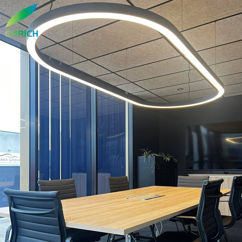 Rectangular LED Linear Light Round Corner LED Square Pendant Light for Studio Office Building Shopping Mall