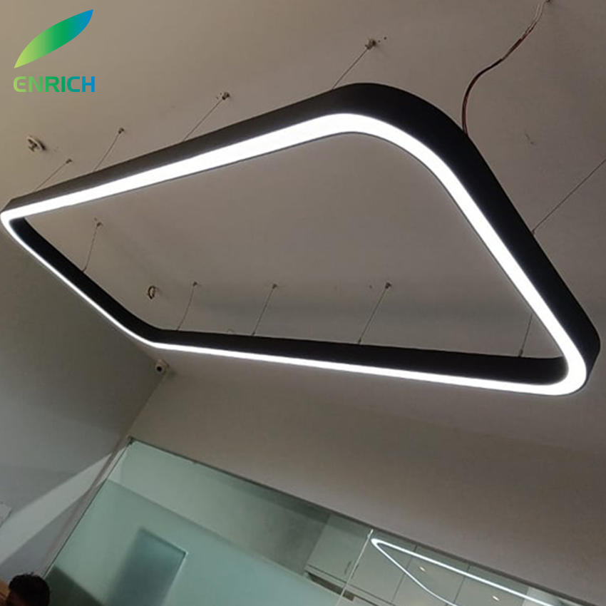 Rectangular LED Linear Light Round Corner LED Square Pendant Light for Studio Office Building Shopping Mall