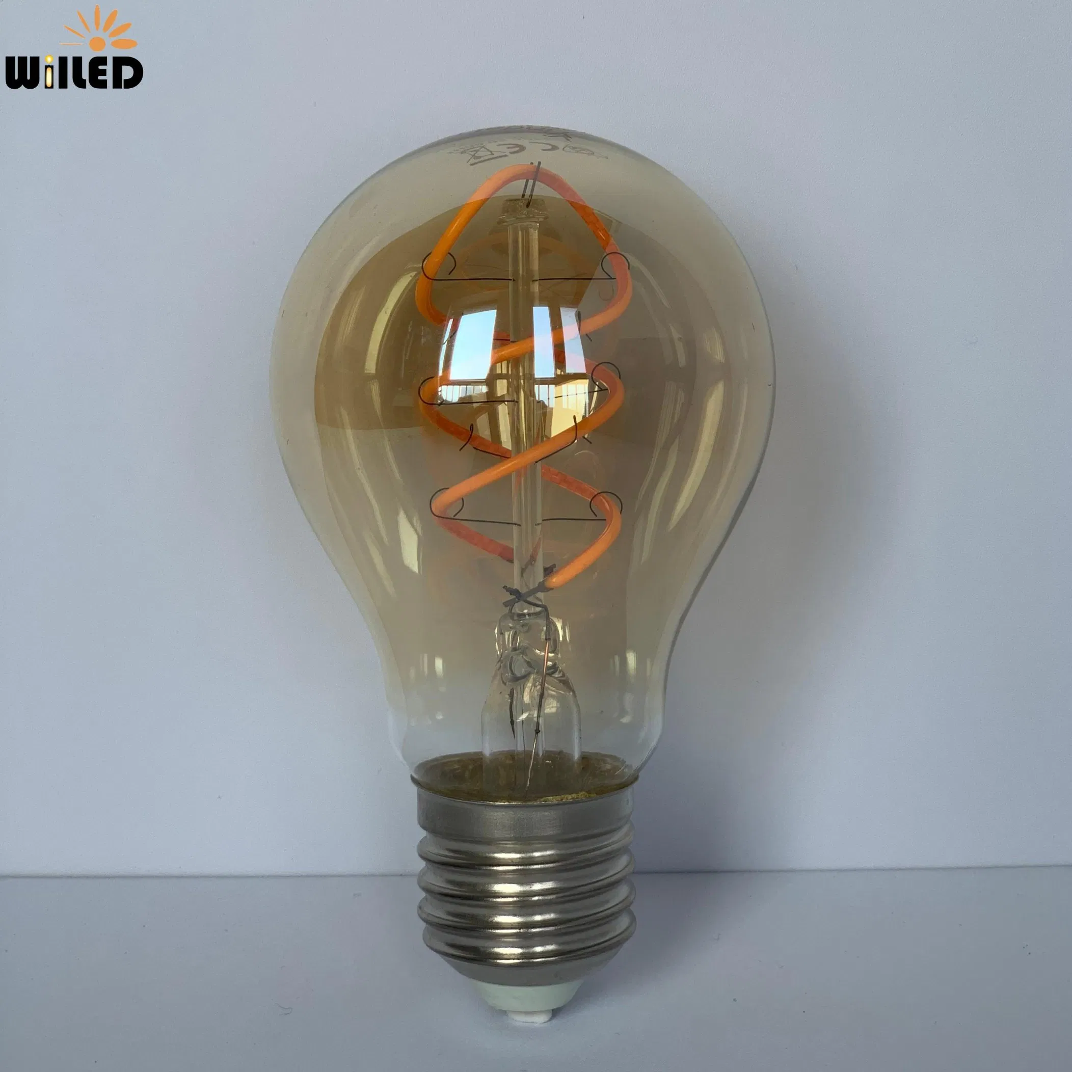 Antique Dimmable A19 A60 Edison LED Filament Light Bulb 4W with spiral Soft Filament Lighting E27 Base for Decoration &amp; Atmosphere