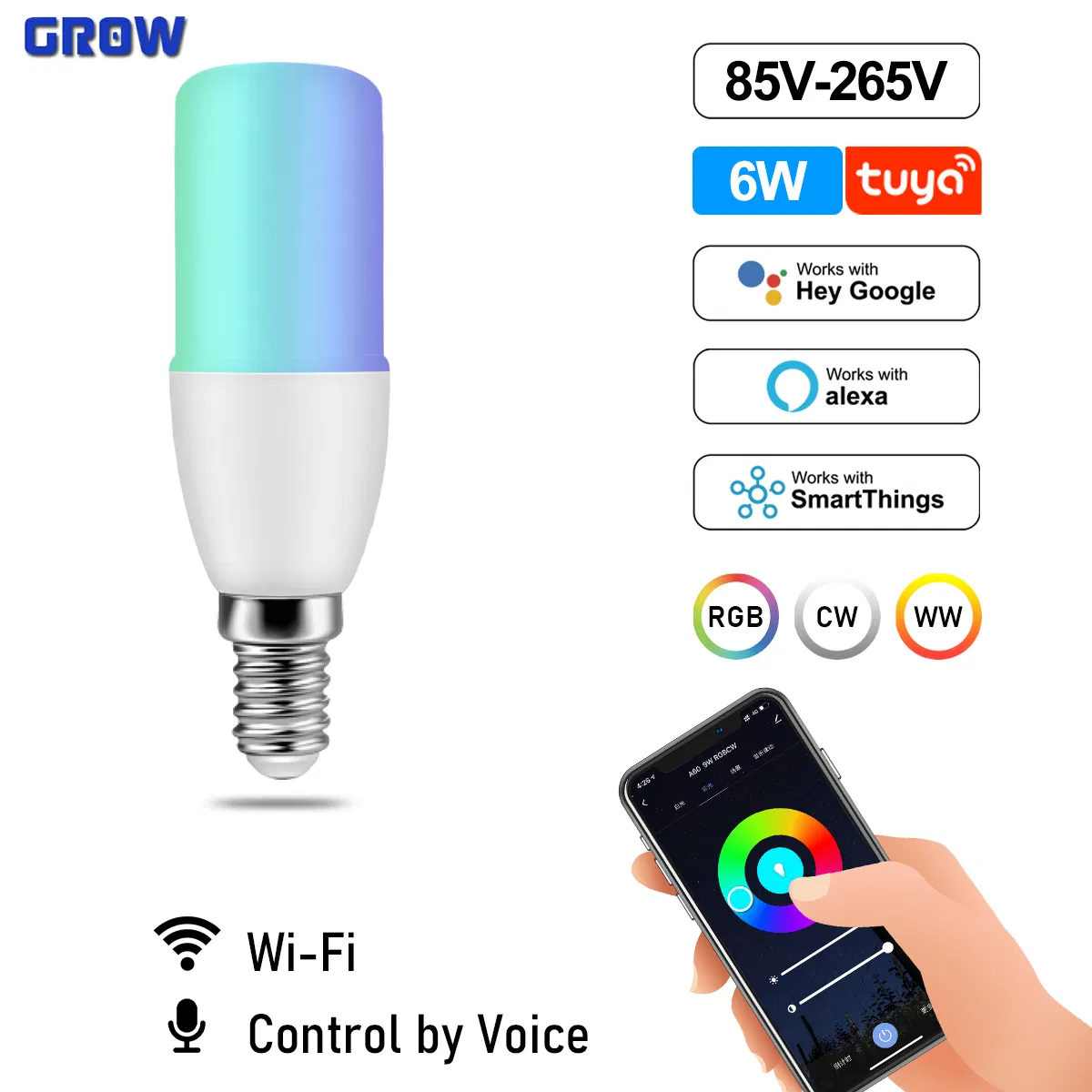 LED 6W Rgbcw Smart Light Bulb T37 Dimmable WiFi Tuya Lights LED Magic Lamp Work with Alexa Google Home