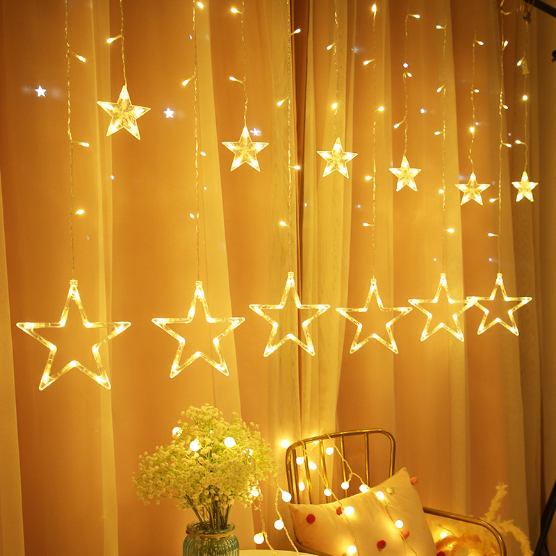 Twinkle 12 Stars Curtain String Lights 8 Modes Decoration Window LED Christmas Light Ramadan Eid Decoration