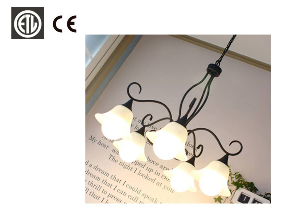 Village Style Metal Chandelier LED Bulb with Glass Shade Cinda P3d