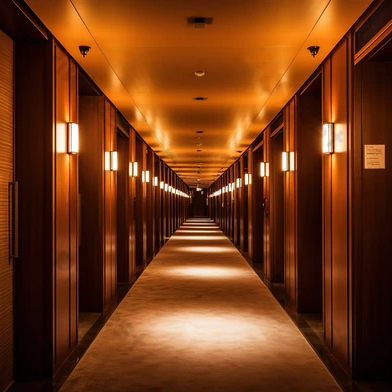 Days Inn by Wyndham Guestroom Corridor Hallway Acrylic LED Wall Lamp Design Similar to Bega Wall Sconce