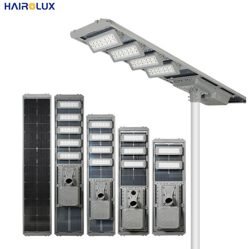 Hairolux IP65 Project Use 150lm 200W 300W 400W 500W Smart LiFePO4 Battery Aluminum PC LED Solar Street Light