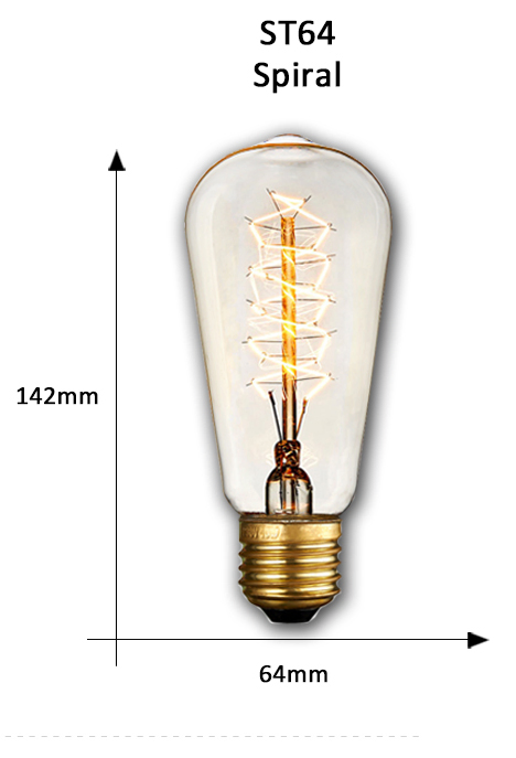 Tungsten Light Edison Lamp St64 Spiral 220-240V 40W E27 Amber Home Lighting Glass Bulb Vintage Bulb