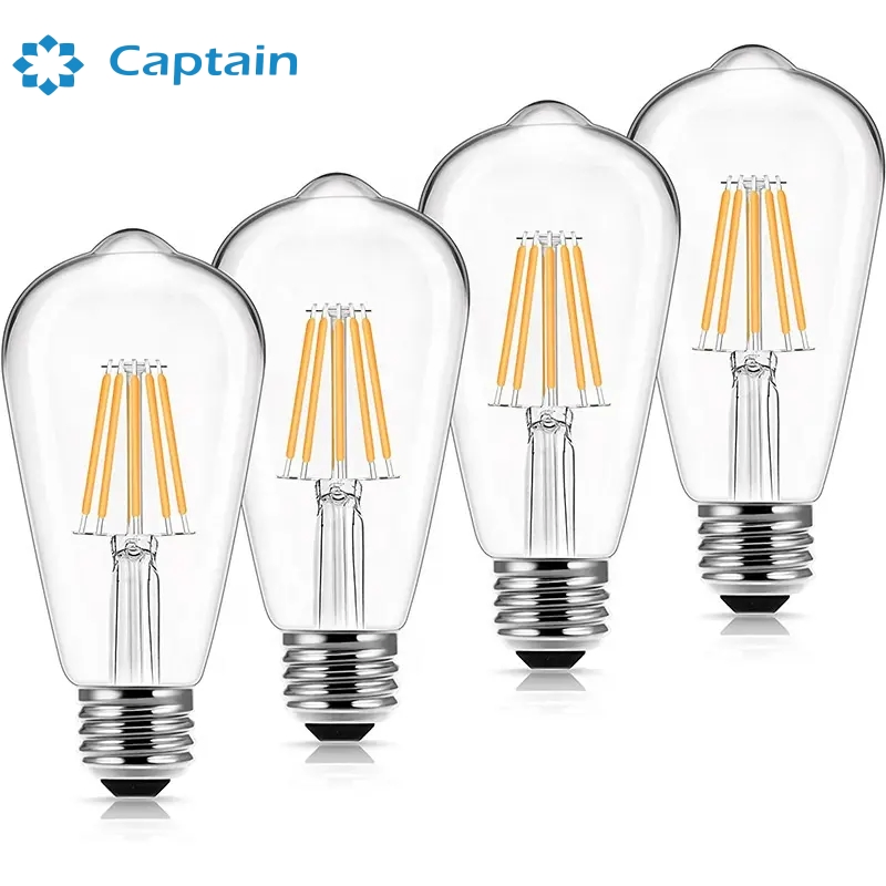 St64 E27 2700K 3000K 4000K 120V 220V Clear Glass LED Edison Filament Bulb for Vintage Lighting