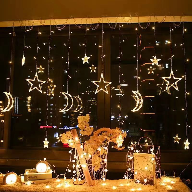 Twinkle 12 Stars Curtain String Lights 8 Modes Decoration Window LED Christmas Light Ramadan Eid Decoration