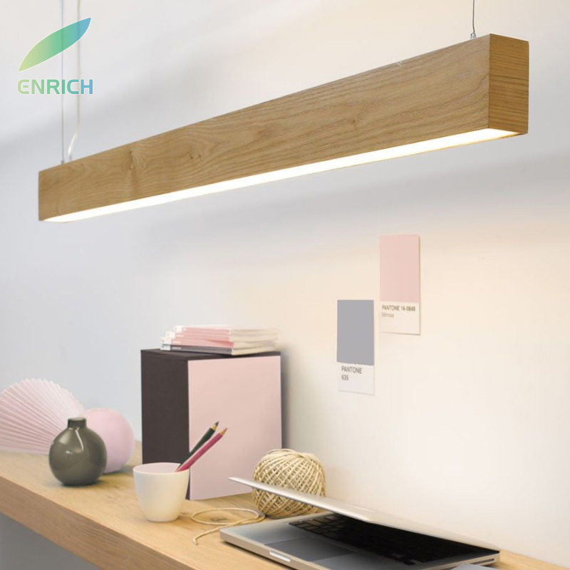 Architectural Wood Grain LED Linear Pendant Low Glare Commercial Studio Lighting