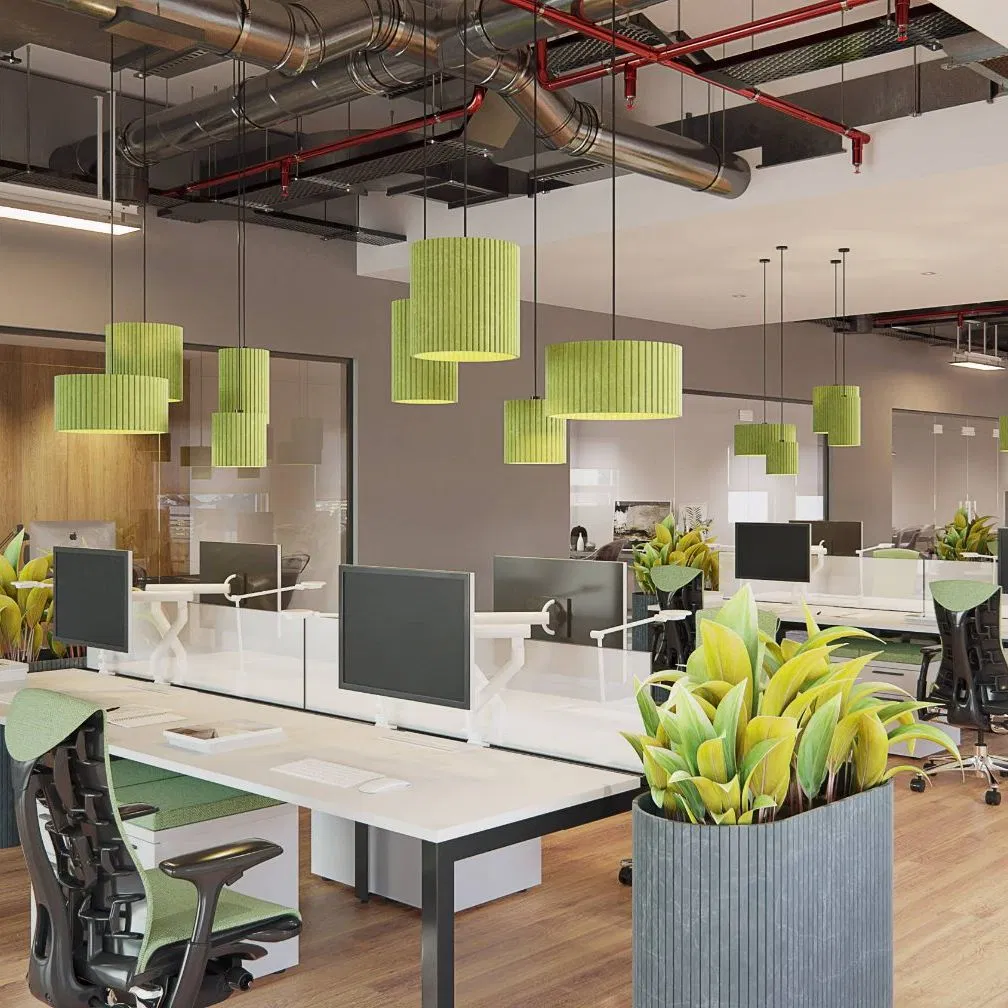 Acoustic LED Felt Lamp Fabric Mount Noise Reducing Ceiling Lighting for Office Decorative Lighting Included-Project Installation