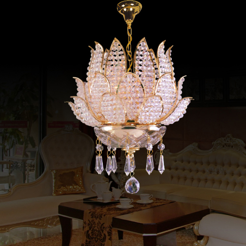 Rose Gold Factory Tradictional Small Flower Vintage LED Pendant Lamp Lotus Vintage Crystal Gold Decorative Chandelier Lighting for Living Room