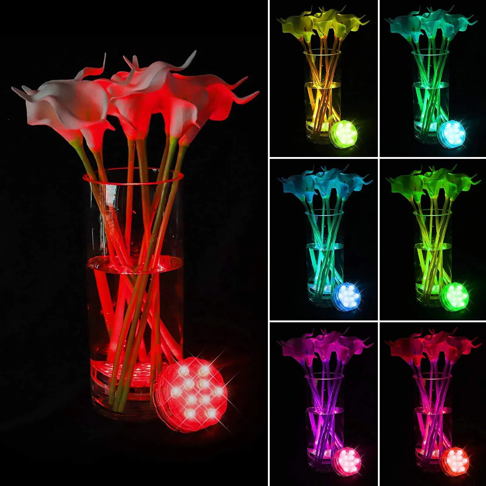 16 Colors Waterproof Vase Base Underwater Pool Lights Battery Powered Submersible LED Lights Pool Light with Remote