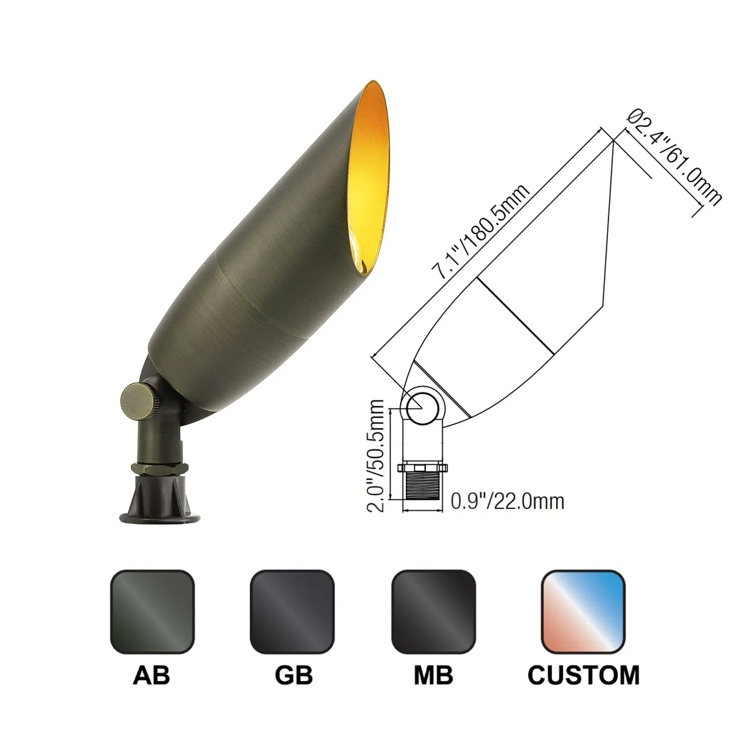Exterior Brass Directional Cable Connected LED Low Voltage Landscape up Lighting Garden Spotlights